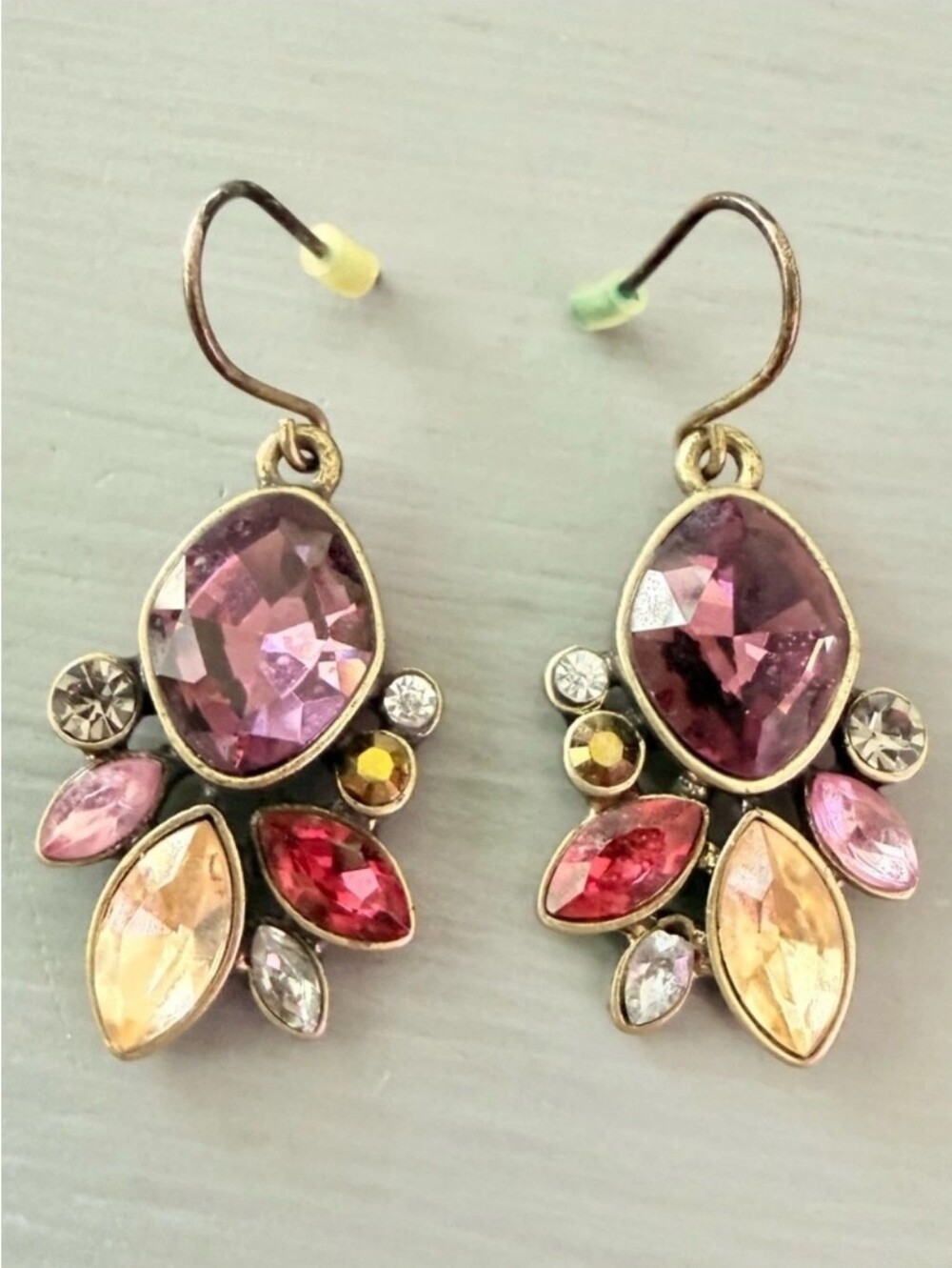 Chloe + Isabel Pink Purple Swarovski Cluster Drop Earrings Gold Tone HTF